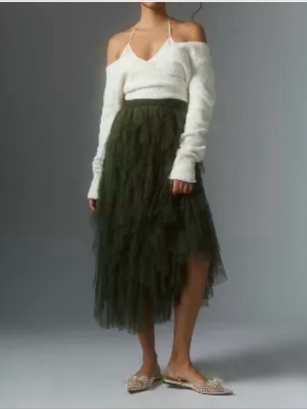 The Chéri Ruffled Tulle Midi Skirt by Anthropologie Size 1X